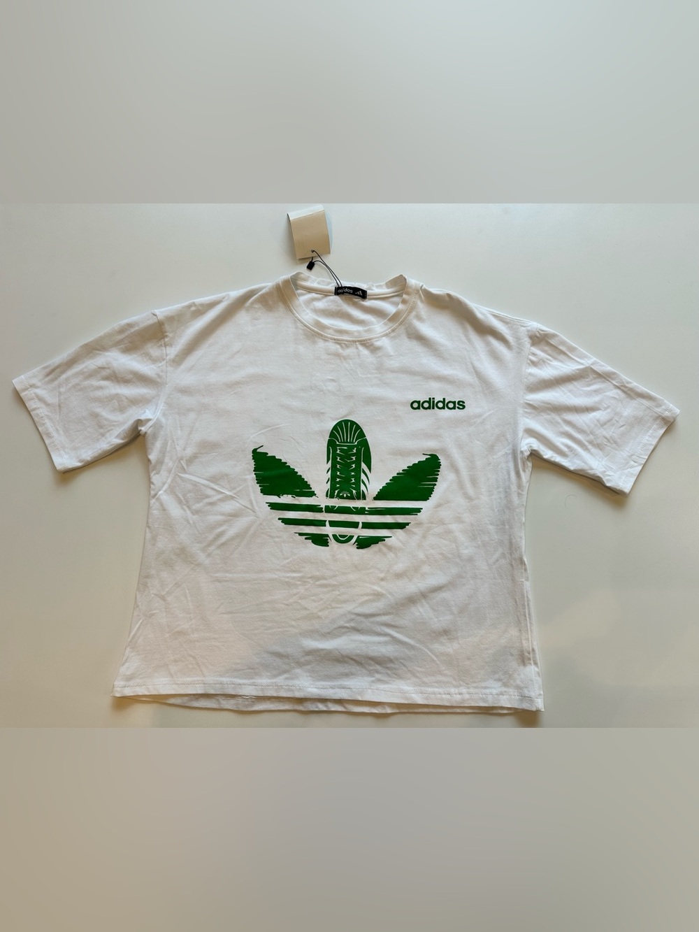 Adidas Originals Trefoil Sneaker Graphic Tee White Green Logo NWT Medium